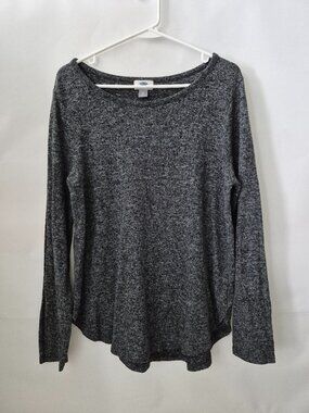 Old Navy Womens L Long Sleeve Textured Heather Black Gray Pullover Sweater Top